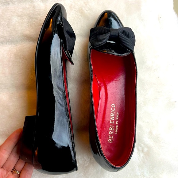 Enrico Gerbi Italian patent leather pointed toe flats Sz 9 BLACK w/bow - Picture 14 of 14